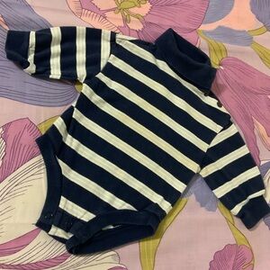 EUC VTG Playette Baby Navy striped turtleneck one piece Long Sleeves Bod…